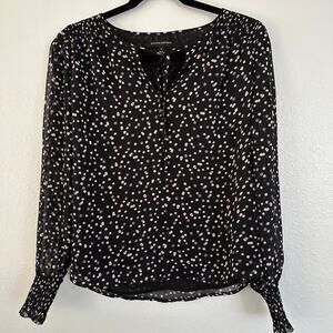 Banana Republic Dotted Metallic Stripe Tie-Neck Smocked Womens Black Blouse Sml